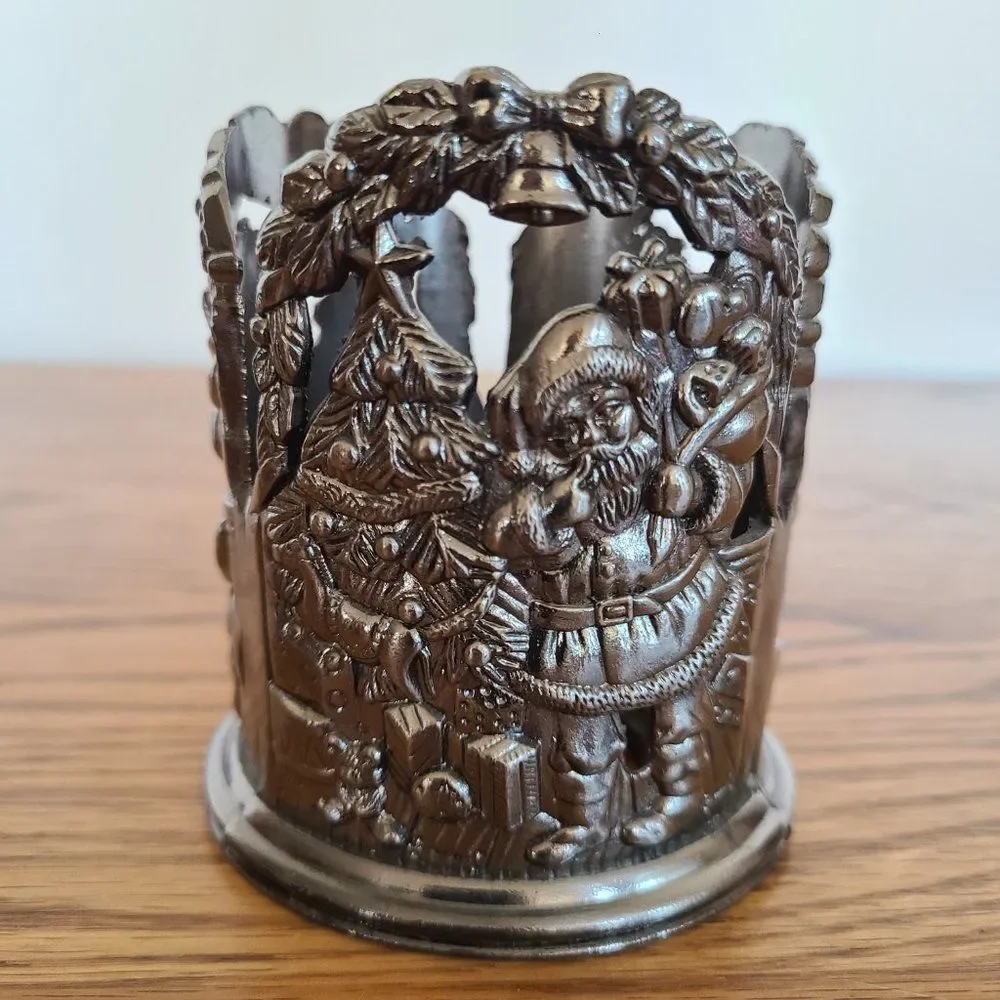 Godinger Silver Art Company Pewter Christmas Holiday Santa Candle Sleeve Holder